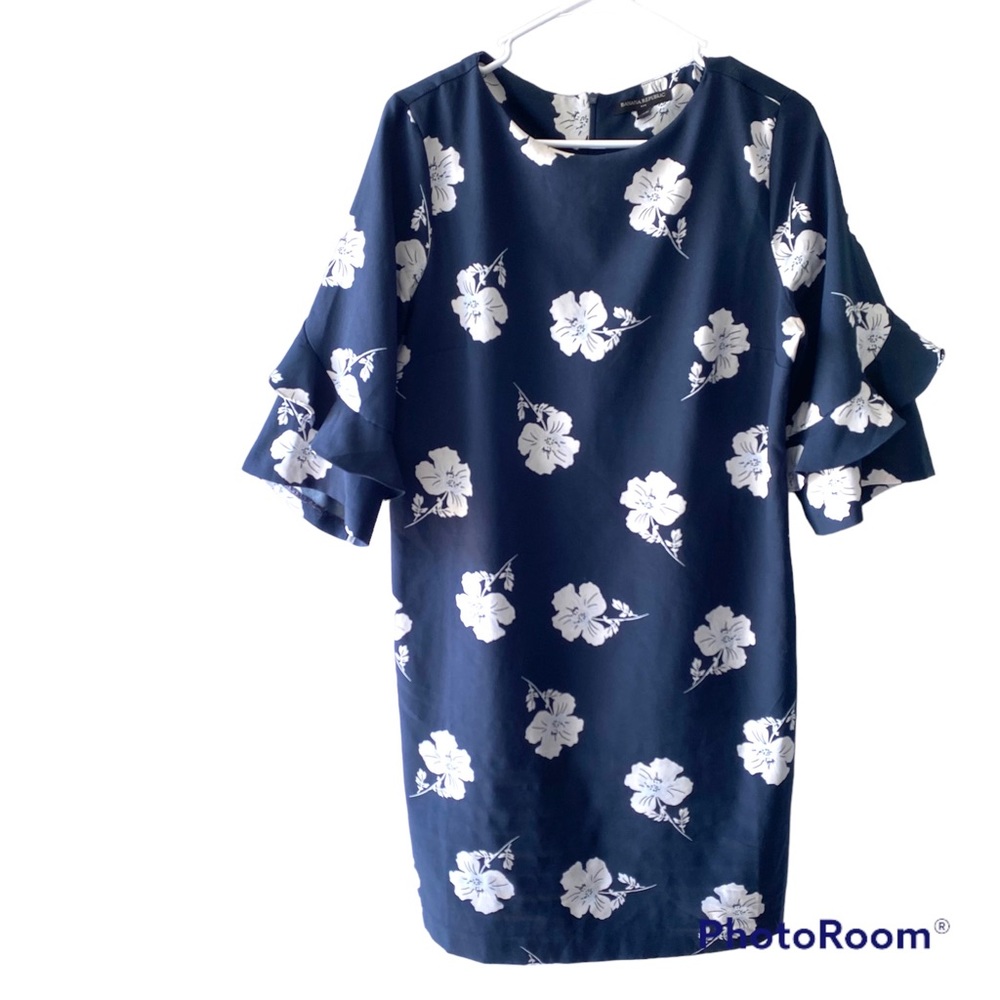 Banana Republic dress navy & white floral Hibiscus NWOT SZ 12.